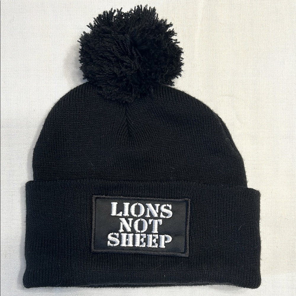 LIONS NOT SHEEP Black Beanie with Pom Pom - Picture 1 of 6